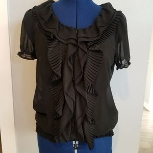 2/$15 Black sheer top with ruffle accents